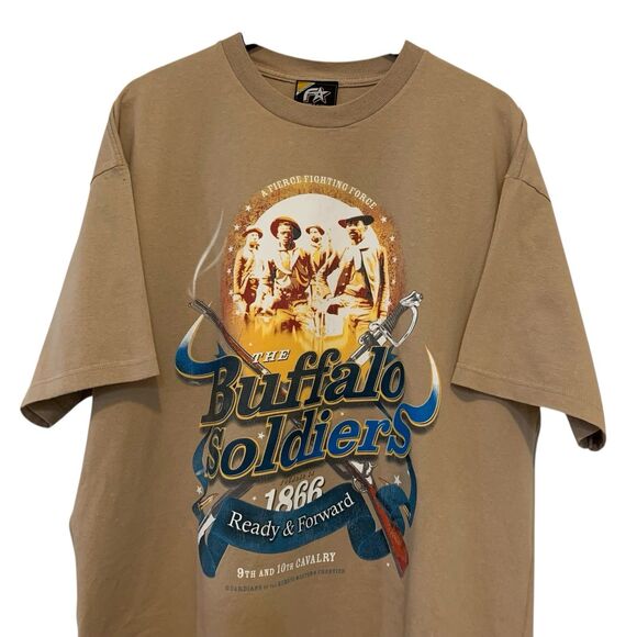 Authentic First Star Buffalo Soldiers T-Shirt 9th & 10th Cavalry 2XL Brown - Picture 8 of 10